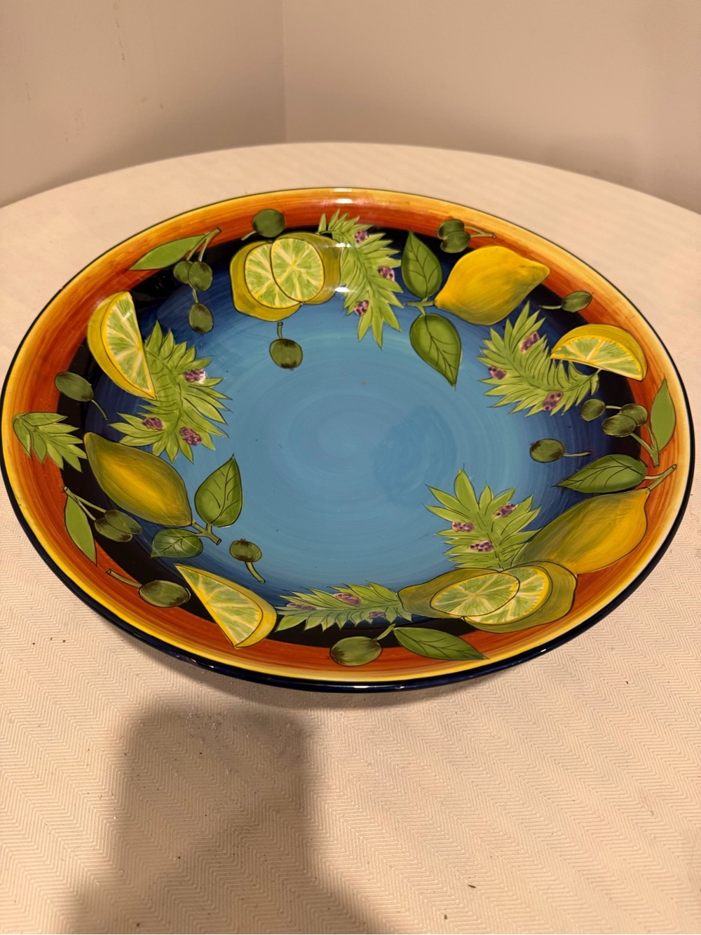 Laurie Gates (Gates Ware) 14” Lemon Olive Hand Painted Ceramic Serving Bowl
